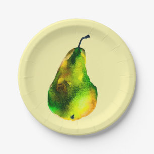 Plato De Papel Fruto verde acuarela