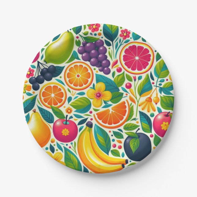 Plato De Papel Frutos coloridos (Anverso)