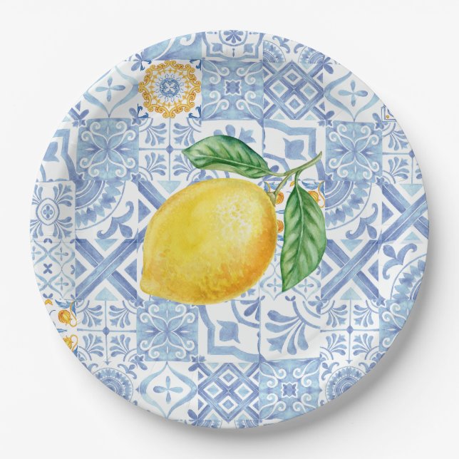 Plato De Papel Frutos de limón, de inspiración europea (Anverso)