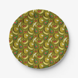 Plato De Papel Frutos tropicales amarillo sin soldadura