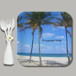 Plato De Papel Ft Lauderdale Florida Sand Beach & Palm Trees