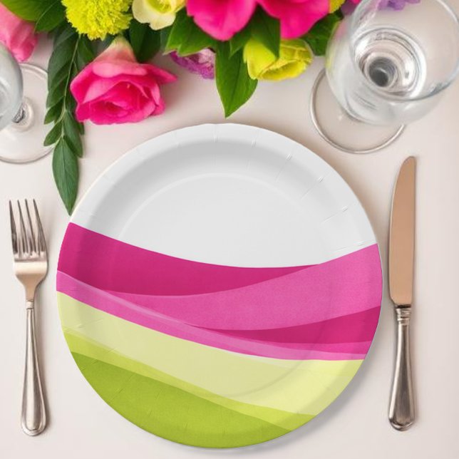 Plato De Papel Fuchsia and Lime Green (Fuchsia and Lime Green Paper Plates)