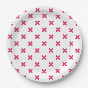 Plato De Papel Fuchsia cruza puntos en blanco