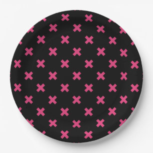 Plato De Papel Fuchsia cruza puntos en negro