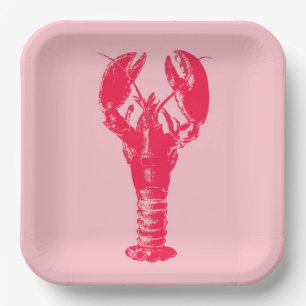 Plato De Papel Fuchsia Lobster en rosa claro