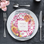 Plato De Papel Fuchsia Majolica azulejos naranja dahlia plantilla<br><div class="desc">Fuchsia Baldosas de mallica mediterránea magenta fuchsia color boda plancha de papel boda decoración personalizada de vajilla,  estilo italiano Capri,  Costa Amalfitana,  platos de boda con temas de Sicilia con nombres de novios y novios</div>