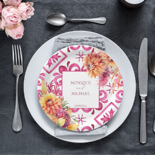 Plato De Papel Fuchsia Majolica azulejos naranja dahlia plantilla