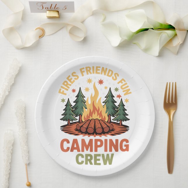 Plato De Papel Fuegos Amigos Diversión Camping (Boda)