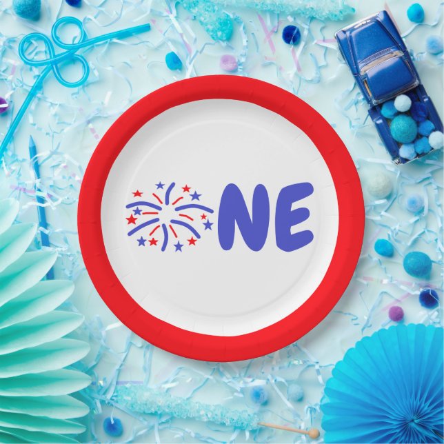 Plato De Papel Fuegos artificiales 1 cumpleaños (Fiesta)