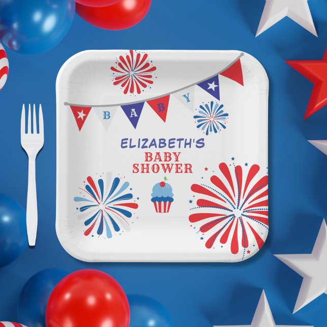 Plato De Papel Fuegos artificiales 4 de julio Baby Shower (Subido por el creador)