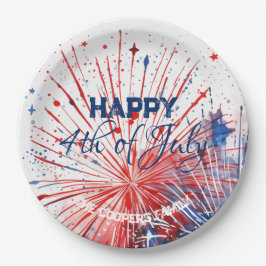 Plato De Papel Fuegos artificiales felices 4 de julio Personaliza