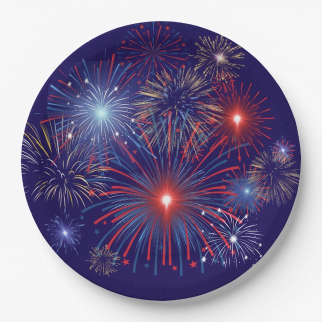 Plato De Papel Fuegos artificiales Patrióticos (Anverso)