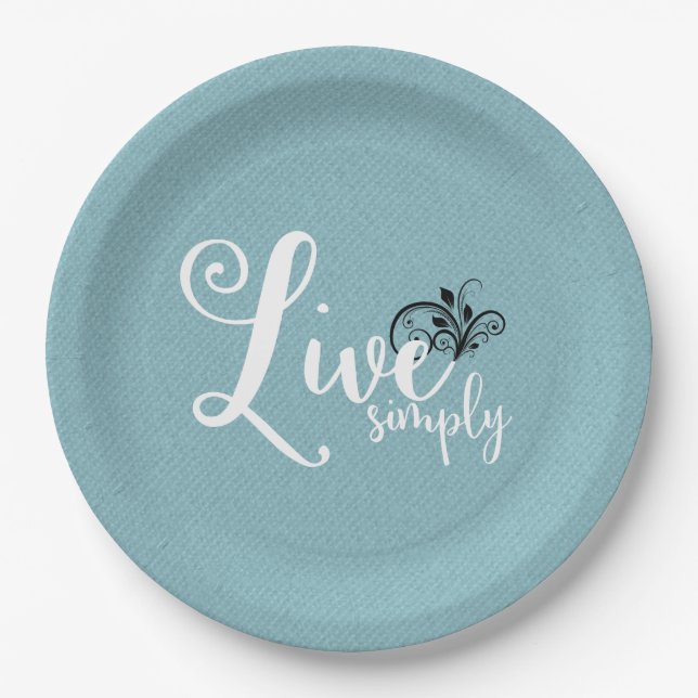Plato De Papel Fuente curva con diseño "Vive simplemente" en plat (Anverso)