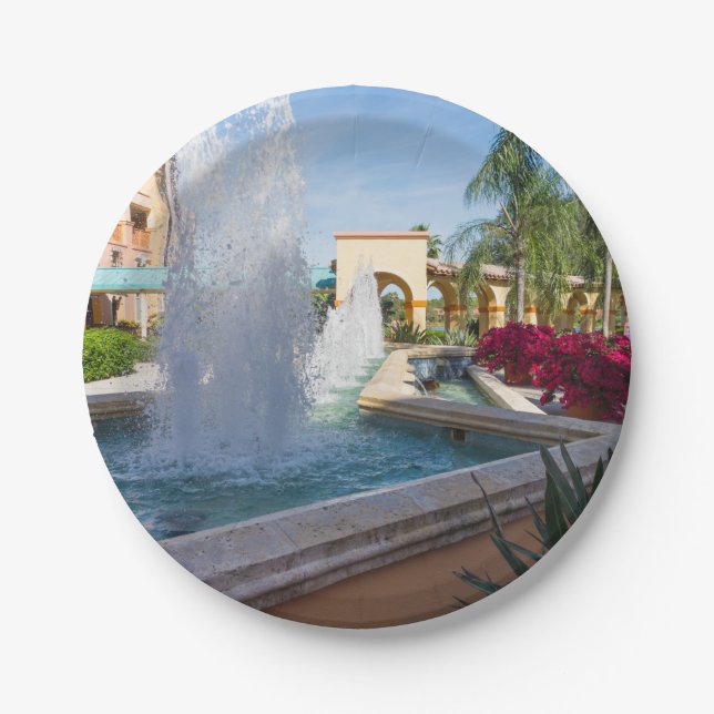 Plato De Papel Fuente de agua tropical (Anverso)