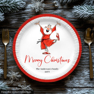 Plato De Papel Fuente de letra Script de Santa Claus divertido y 