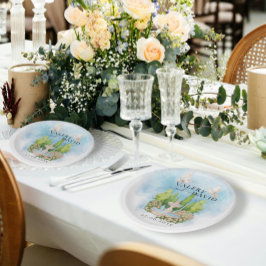Plato De Papel Fuente elegante | palomas florales Boda Lujo