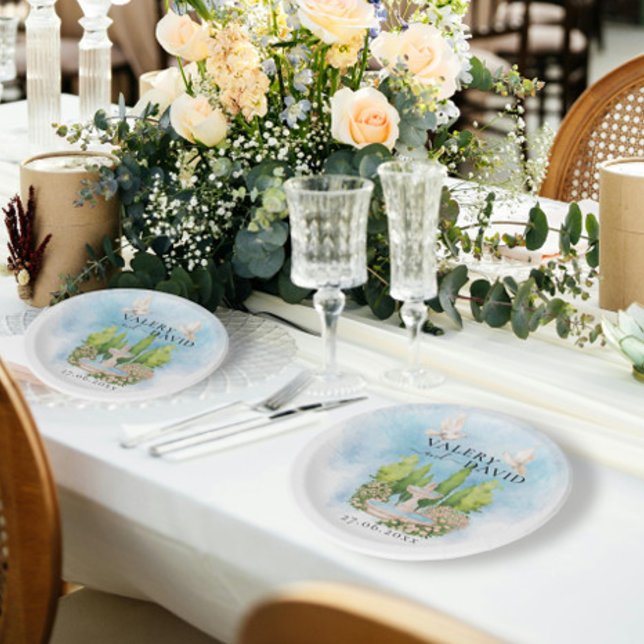 Plato De Papel Fuente elegante | palomas florales Boda Lujo (Subido por el creador)