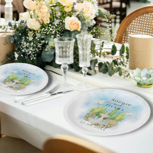 Plato De Papel Fuente elegante   palomas florales Boda Lujo