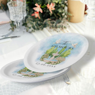Plato De Papel Fuente elegante   palomas florales Boda Lujo