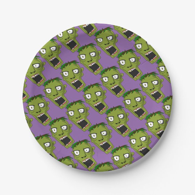 Plato De Papel Fuentes del fiesta del zombi de Halloween (Anverso)