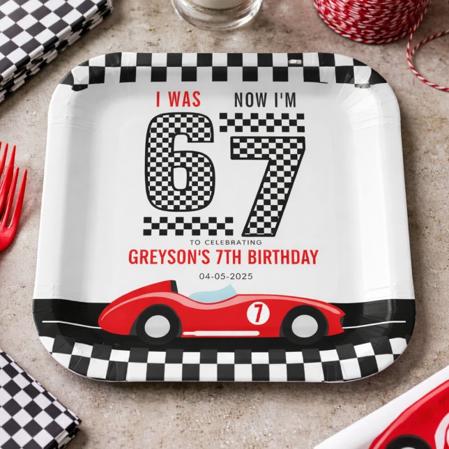 Plato De Papel Fui 6 Ahora Soy 7 Cumpleaños Niño Coche de Carrera (I Was 6 Now I'm 7 Race Car Boy 7th Birthday Party paper plates)