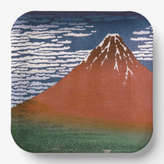Plato De Papel Fuji Rojo, El Volcán Aka Fujiyama Katsushika Hokus