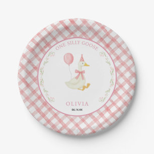 Plato De Papel Fular de cuadros rosado floral Un ganso tonto Cump