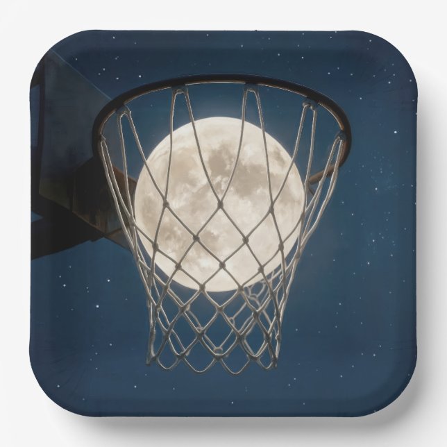 Plato De Papel Full Moon In a Basketball Net (Anverso)