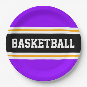 Plato De Papel Fun BASKETBALL negro morado brillante