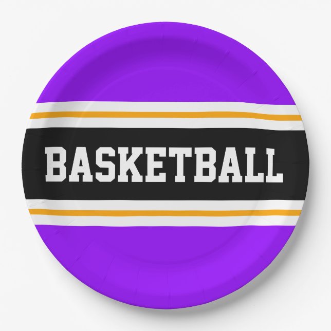 Plato De Papel Fun BASKETBALL negro morado brillante (Anverso)