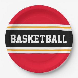 Plato De Papel Fun BASKETBALL rojo brillante amarillo negro