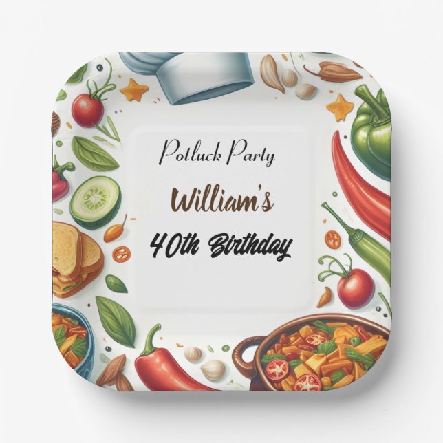 Plato De Papel Fun Bbq Taco Chef Soup Potluck Fiesta 40 cumpleaño (Anverso)