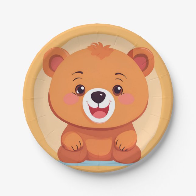 Plato De Papel Fun Bear Face Safari Fiesta de Cumpleaños de la Se (Anverso)