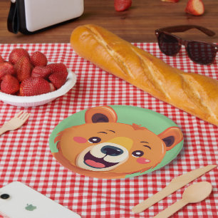 Plato De Papel Fun Bear Face Safari Fiesta de Cumpleaños de la Se