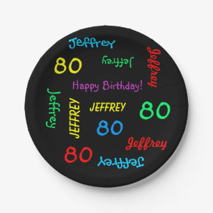 Plato De Papel Fun Black, 80th Birthday Party, Repeating Names