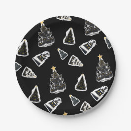 Plato De Papel Fun Black Cat Meowy Christmas Tree