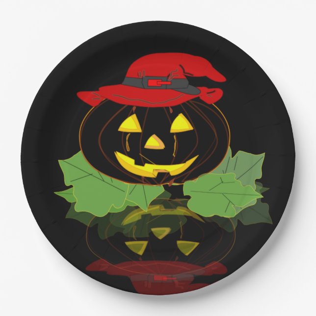 Plato De Papel Fun Black Halloween Party Jack O'Lantern (Anverso)