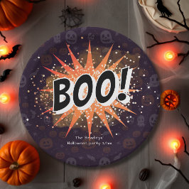 Plato De Papel Fun Black & Naranja Boo Halloween