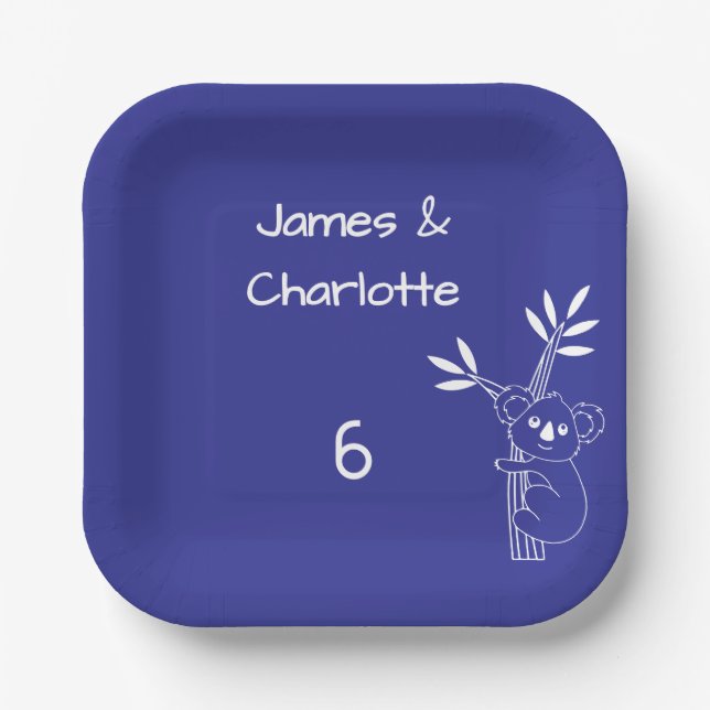 Plato De Papel Fun Blue Australian Animals Twin 6º cumpleaños (Anverso)