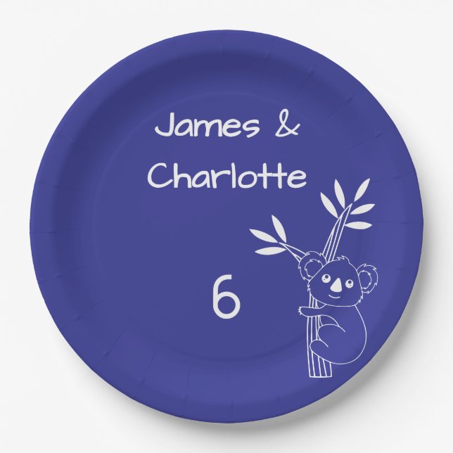 Plato De Papel Fun Blue Australian Animals Twin 6º cumpleaños (Anverso)