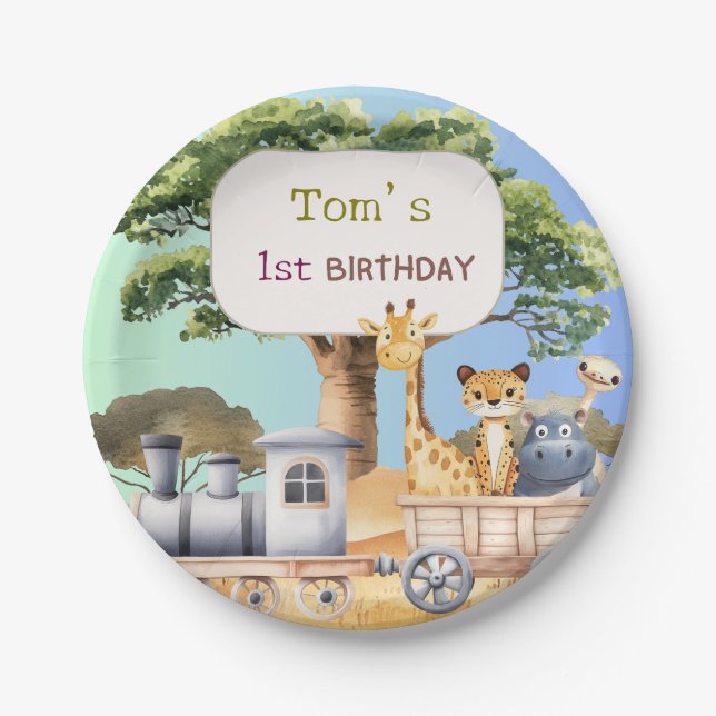 Plato De Papel Fun Blue Safari Party (Anverso)