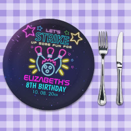 Plato De Papel Fun Bowling Neon  Birthday Girl