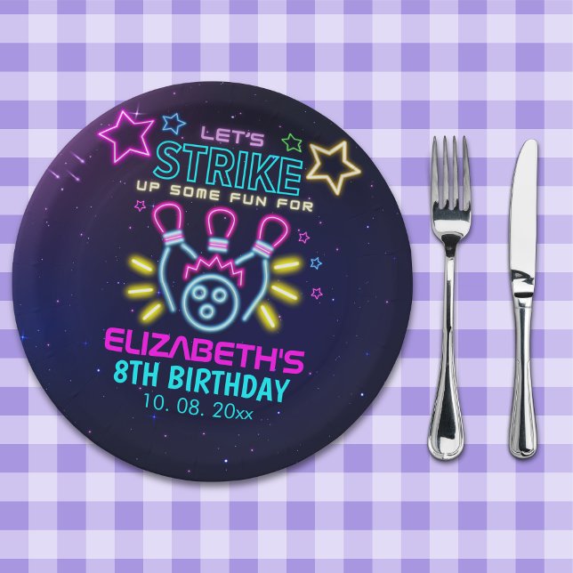 Plato De Papel Fun Bowling Neon  Birthday Girl (Subido por el creador)