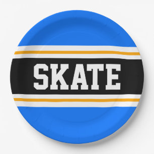 Plato De Papel Fun Bright Blue Black Yellow SKATE Carreras Stripe