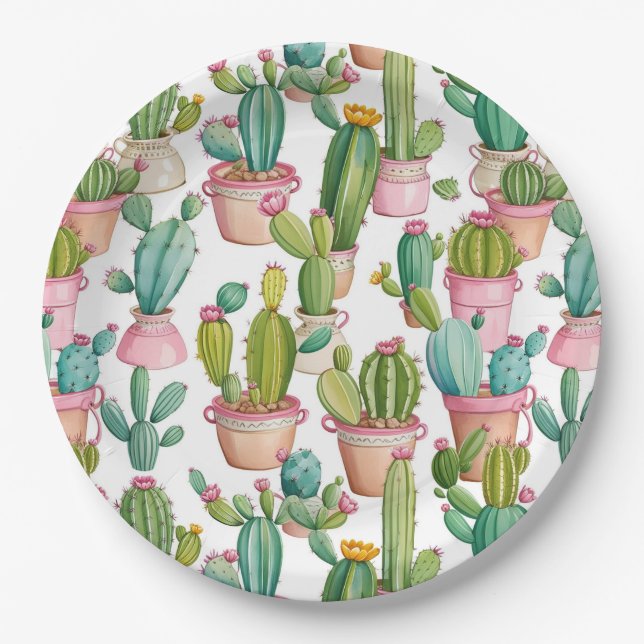 Plato De Papel Fun bright cactus (Anverso)