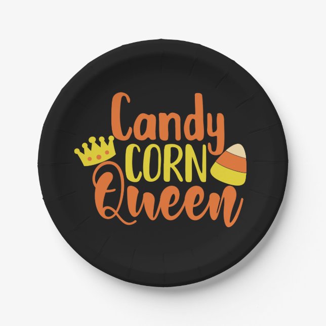 Plato De Papel Fun Candy Corn Queen Halloween, Fiesta (Anverso)