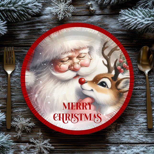 Plato De Papel Fun Cartoon Santa Claus Rudolph Dinner Plates (Fun Cartoon Santa Claus Rudolph Dinner Plates)