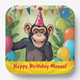 Plato De Papel Fun Chimpanzee Kid's Wild Jungle Monkey Birthday