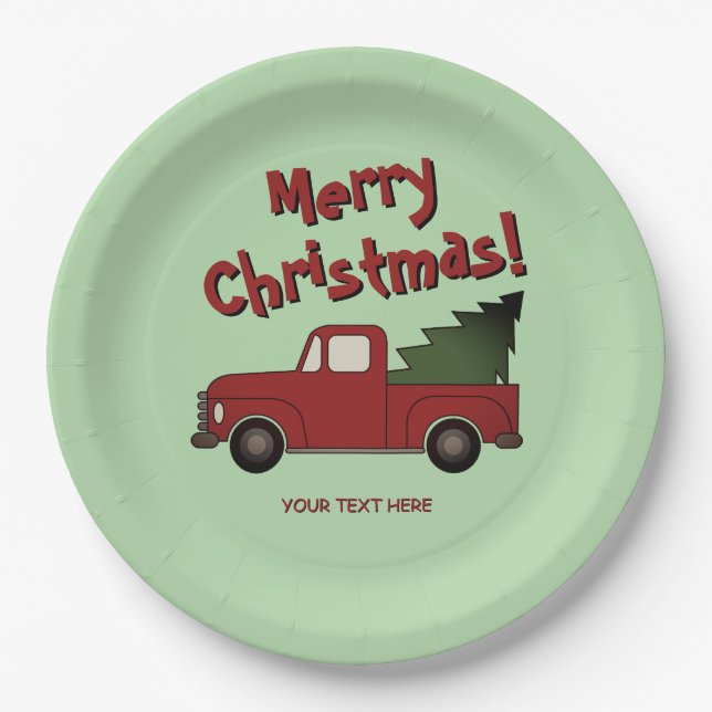 Plato De Papel Fun Christmas party plates with red truck and tree (Anverso)