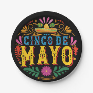 Plato De Papel Fun Cinco de Mayo Gorra mexicana, flores de colore